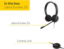 Jabra Evolve 20 UC Duo – Casque Professionnel Filaire USB, Micro Anti-bruit, Gestion des Appels, Noir