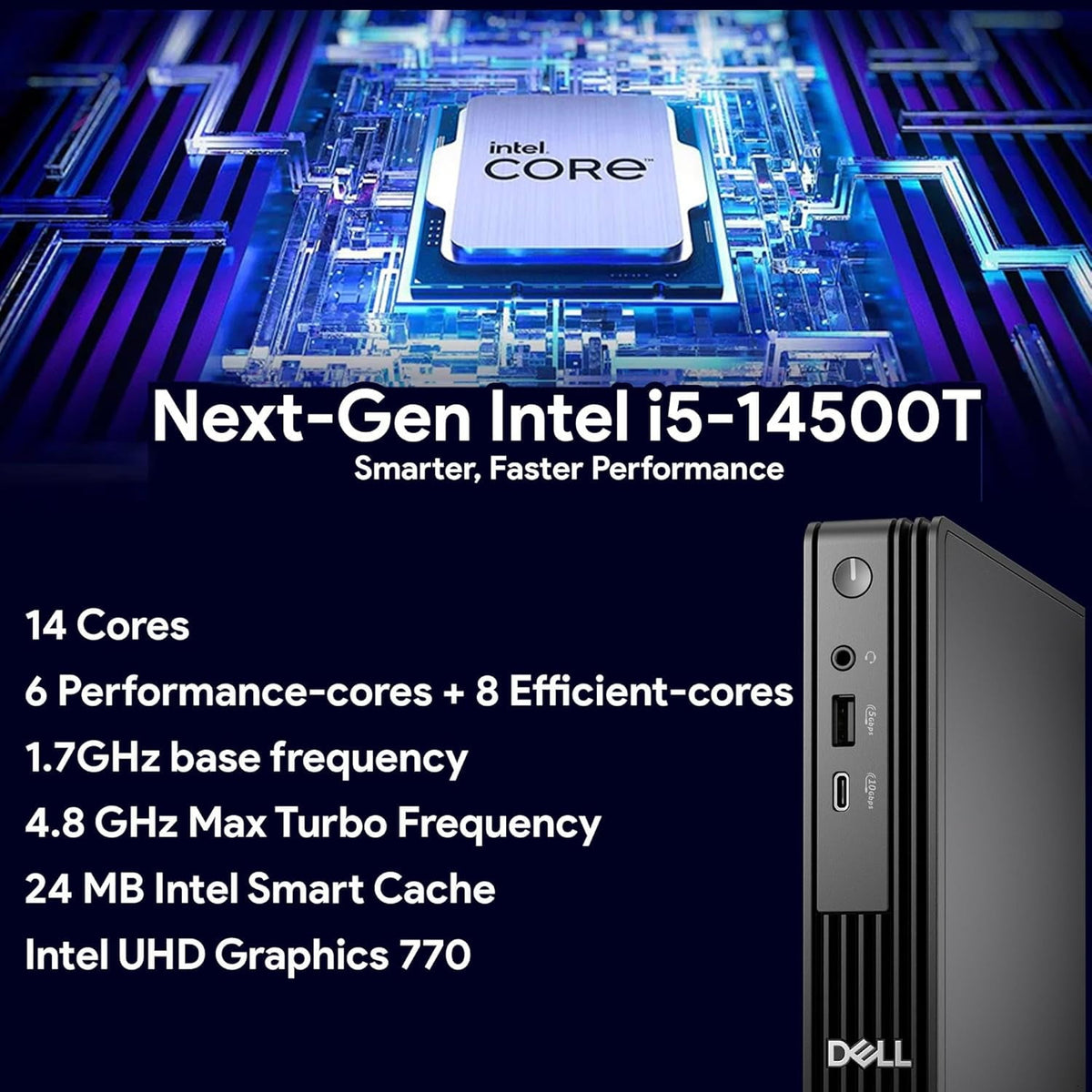 Dell Precision 3280 Micro (QCM1250) – Intel Core i5-14500T vPro (14 Cœurs), 8GB DDR5, 512GB SSD NVMe – PC Ultra-Compact Hautes Performances