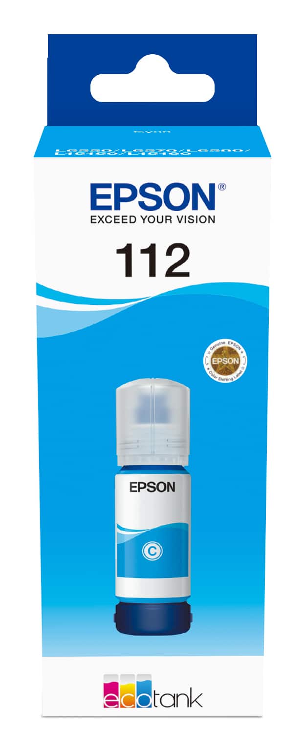 Bouteille d'Encre Epson 112 Cyan – Encre Pigmentaire EcoTank 70ml