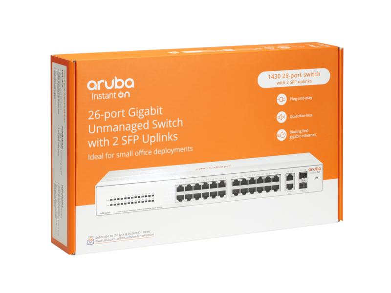 Aruba Instant On 1430 26G 2SFP | Switch Réseau 26 Ports Gigabit + 2 SFP | Connectivité Professionnelle Haute Performance