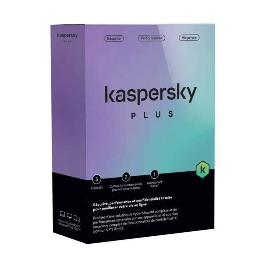 Kaspersky Plus – Antivirus et Suite de Sécurité | 3 Postes / 1 An