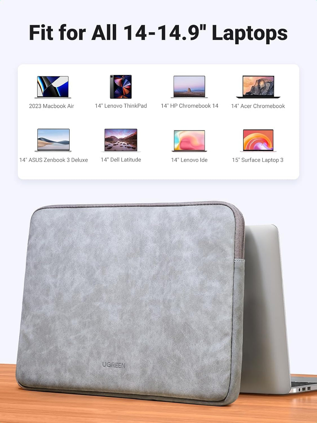 Housse de Protection UGREEN pour PC Portable 15-15.9" – Antichoc, Imperméable, Ultra-Mince, Gris