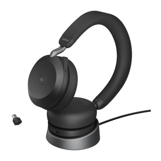 Jabra Evolve 75 MS Stereo – Casque Sans Fil ANC, Adaptateur USB-C Link 380c, Certifié Microsoft Teams, Double Bluetooth